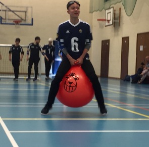 Liam on a space hopper